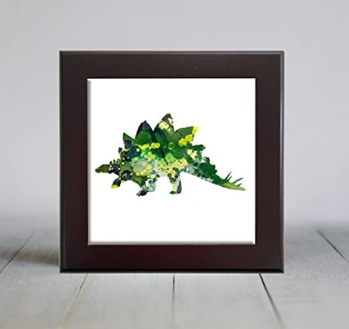 Декоративни плочки Stegosaurus Green с абстрактна акварел (4,25x4,25 в рамка)