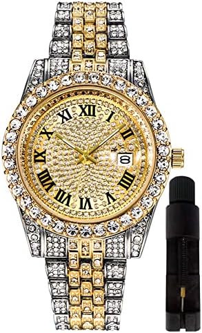 Мъжки часовник в стил хип-Хоп с Блестящи Диаманти, Луксозни Кварцов Часовник с Дата