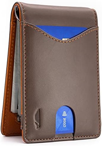 Мъжки портфейл POCKT Slim Bifold с Щипка за пари - Минималистичен Кожен Преден Джоб с RFID Заключване, Мъжки Портмонета | Тъмно Сиво