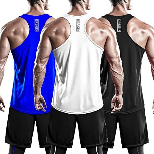 DRSKIN Мъжки Блузи на бретелях от 4 или 3 опаковки, Ризи Без ръкави, Суха Засаждане, Мрежа за мускулите Y-Образна гърба, Тренировка Във Фитнес зала, Спортна Тренировка