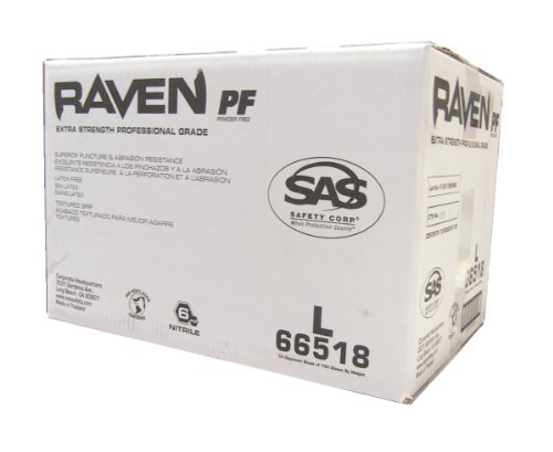 Raven SAS Safety 66518 ръкавици за Еднократна употреба от черно нитрил 6 mils, 7 Mils - Големи - 10 опаковки (100 ръкавици в кутия)