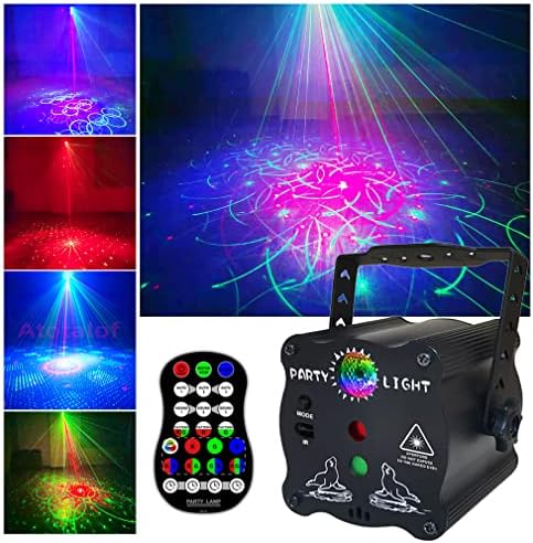 Клубен DJ Диско стробоскоп за партита, 60 лазерни модели и RGB led фон, вечерни светлини, Звук, активируемый с помощта на дистанционно