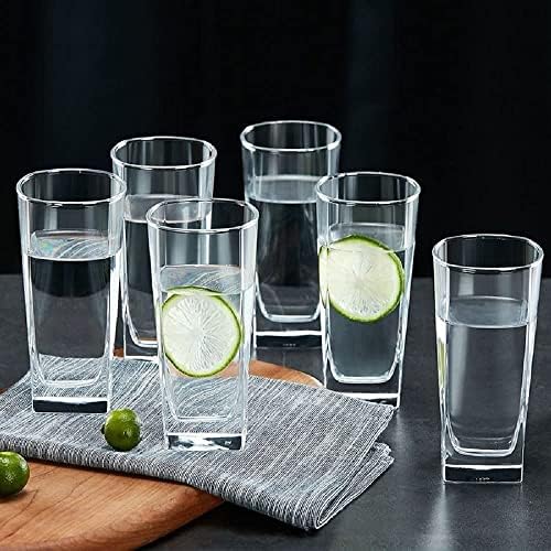 Квадратни чаши за хайбола OURVIC обем 300 мл, Комплект от 6 Чаши за вода и сок, Дълго Прозрачно Стъкло