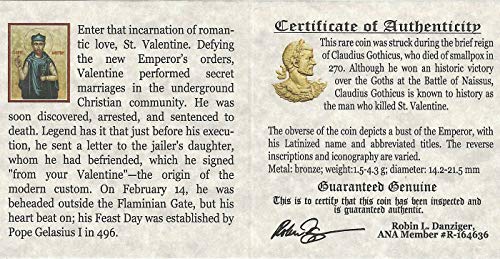 МОНЕТА БАЩА на СВ. Валентин - Древнеримская бронзова монета на римския император Клавдий II Готическия в дървена кутия със сертификат