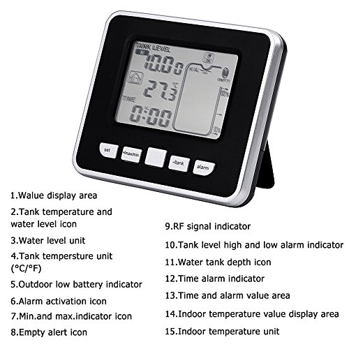 Сензор за ниво на течността, Сензор за нивото на -40 ~ 60 ℃ с дисплей за температура, Датчик за температура, ниво на резервоара,
