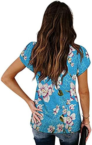 Тениска с ръкав, Дамски Ежедневни Блузи с Принтом Цветове, V-образно деколте, Летни Ежедневни Ризи С ръкави-Листче, Блуза, Бизнес Ризи