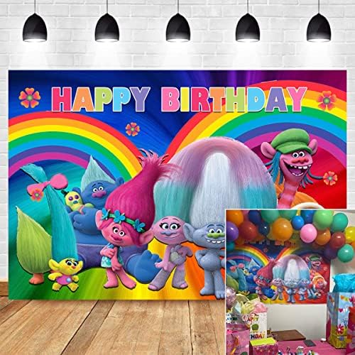 Троловете Мак Фон За Снимки на Децата честит Рожден Ден на Банер За Партита Rainbow Цветен Фон За Снимки Декор на Масата за Тортата