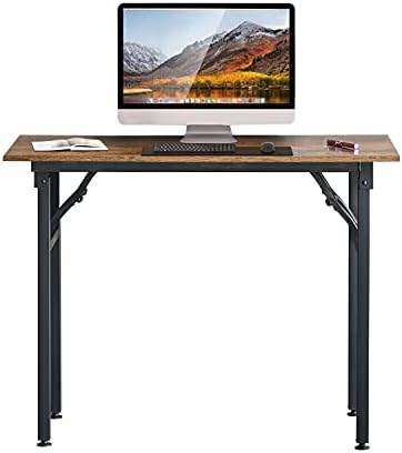 Сгъваем компютърна маса 31,5 инча, бюро за домашния офис, работен плот, за да се учат, здрава метална рамка, кафяви в селски стил