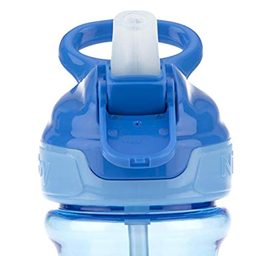 Бутилка за вода Nuby Жадни Kids с кнопочным мек накрайник за вода в пътя (зелена /синя)