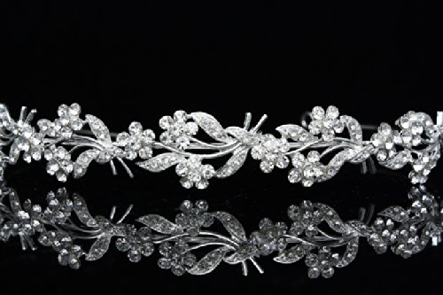 Диадема на главата във формата на цвете венец SAMKY - прозрачни кристали със сребърно покритие T630
