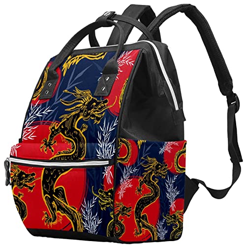Раница-чанта за Памперси LORVIES Asian Goldren Dragon, Многофункционална Чанта За Пътуване с Голям Капацитет