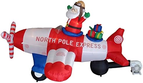 Комплект от две украса за Коледното парти, включва в себе си 7-фута в пингвин на Дядо Коледа на остров с палма и Коледен надуваем надуваем самолет на Дядо Коледа шири