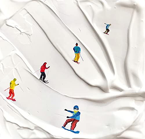 Снежен Планински Пейзаж Ски, Скиор Снежна Оригинална Абстрактна Живопис с маслени бои на Платно Зимни спортове Изобразително Изкуство