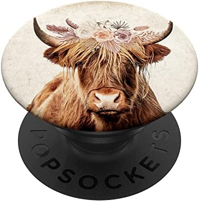 Забавни Флорални попсокеты Scottish Highland Cow Art PopSockets С Възможност за смяна на PopGrip