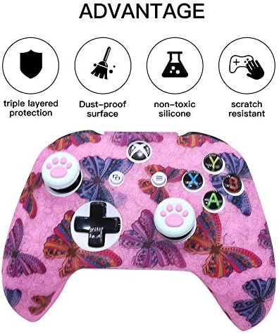 Розови скинове за контролера на Xbox One S, силиконов защитен калъф HLRAO, набор от аксесоари за безжична/кабелна геймпада на Microsoft Xbox 1s, джойстик с 6 x розови капачки за ула?