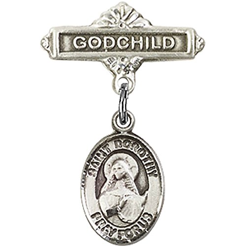 Иконата на Бебето от Сребро с Талисман Свети Дороти и Игла за Икона Кръщелник 1 X 5/8 инча