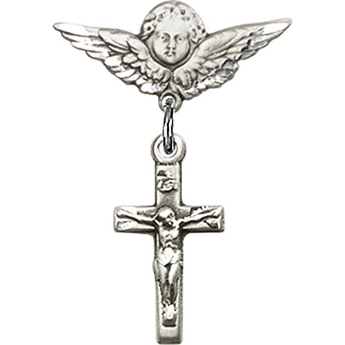Иконата на бебето от сребро с отложено във формата на кръст и иконата във формата на ангел с крила, 1 х 3/4 инча