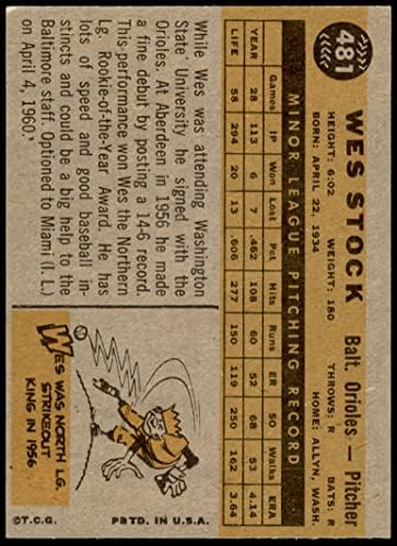 1960 Topps 481 Уес Състав Балтимор Ориълс (Бейзболна картичка) Ню Йорк / MT Orioles