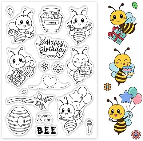 ГЛОБЛЕНД Пчела и Мед Силикон Прозрачен Печат на Торта за Рожден Ден и Прозрачен Силиконов Печат Подарък и животни Гумен Печат за Направата на Картичка за Албуми