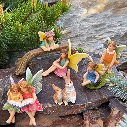 Лаборатория настроението Страхотна градина с Малък Семеен комплект Фигурки и аксесоари - Комплект от 6 статуи на Феите - Декор за