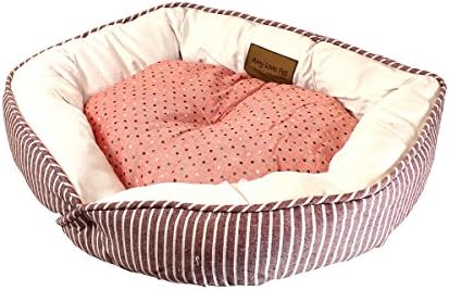 AMYLOVESPET Mongstars Уютна Кръгла Меко легло за кучета с шарките на райета, 22 x 20 x 7 инча (розов)