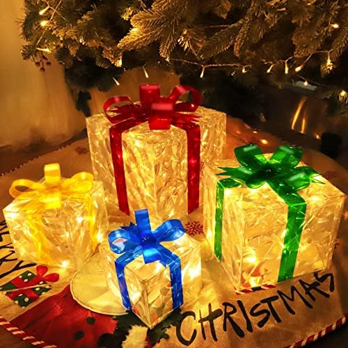 [По-голям Размер 12-8-6-5 ] 4 Коледна опаковка от 70 Подарък Кутии с led подсветка Декор 8 Режима Таймер, дистанционно управление