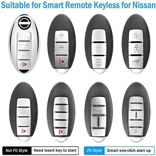 Съвместим с Nissan Калъф-ключодържател с Кожена брелоком от Мека TPU с 360-Градусова защита Калъф за ключове Altima Maxima Измамник Pathfinder Armada Smart Key 3 4 5 Бутони, Черен