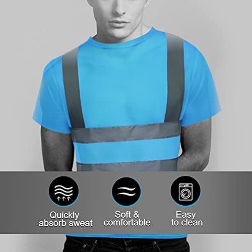 Светоотражающая тениска HYCOPROT с висока видимост, бързо съхнещи ризи от защитна мрежа с къс ръкав (X-Large, Небето-синьо)