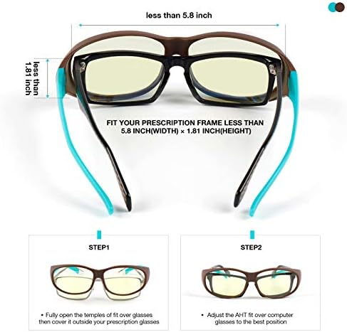 Носете над очилата със синьо осветление - Компютърни очила AHT Против Blue Ray, носите на върха на предписване на очила/очила за четене, лещи UV400, Облекчаване на напрежени