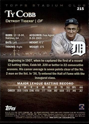 Бейзболна картичка на клуба Topps Stadium Club №215 2019 Ty Cobb Детройт Тайгърс MLB