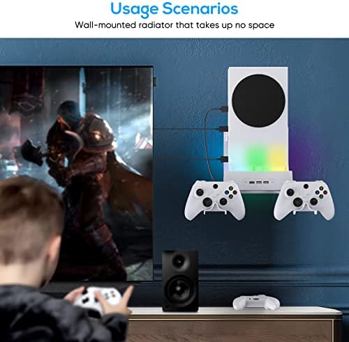 Стенен Държач за Xbox серия S Комплект аксесоари MENEEA за стенен монтаж с Охлаждащ група, Led лента RGB, USB порт, Кука за контролер серия S
