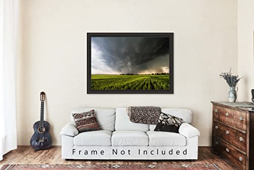 Снимка буря Печат (без рамка) Снимка на Торнадо, Появляющегося по време на дъжд над пшеничным поле в пролетен ден в Канзас Буря