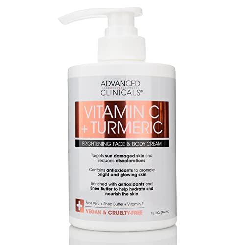 Advanced Clinicals Крем с витамин С за възстановяване на суха кожа Крем за грижа за кожата на лицето и тялото с добавянето на куркума, витамин е и масло от шеа. Стягащ и Освет?