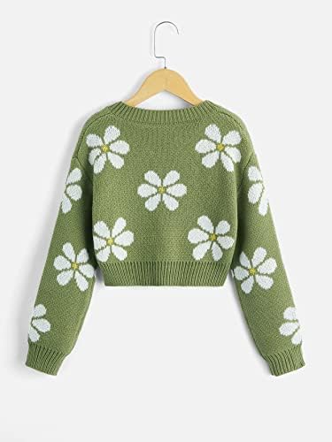 MakeMeChic момичета цветя спад на рамото фенер ръкав, с кръгло деколте пуловер вязаный пуловер топ
