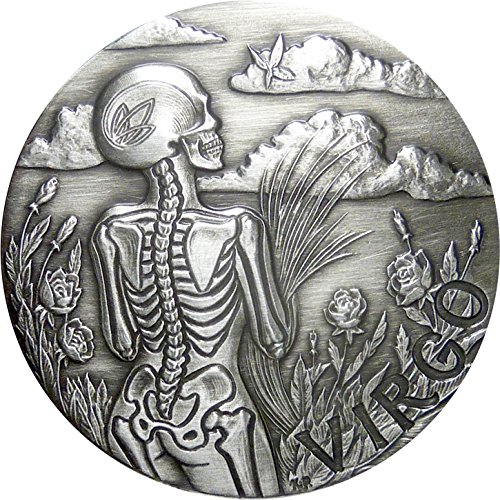 Монети на черепа Дева - 2015 Memento Mori Series Zodiac 8 - 1 Унция Кръгла сребърна монета с антични гарнитури - Нисък тираж само