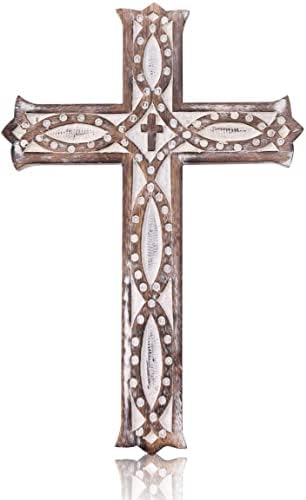ЗЕМЕН ДОМ, с монтиран на стената Кръст С Разпятието Ръчна изработка, Винтидж Светци от католическите Кръстове, Плака с Цветна Дърворезба