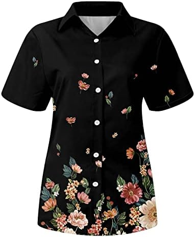 XIAXOGOOL Дамски Блузи в стил Бохо, Риза с Копчета, Блузи С Къс ръкав и Цветна Принтом, Артистична Тениска С яка, Лято 2023