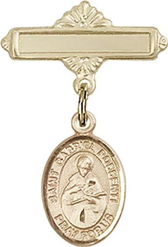 Детски икона Jewels Мания за талисман на St. Gabriel Possenti и полирани игла за бейджа | Детски икона от 14-каратово злато с талисман