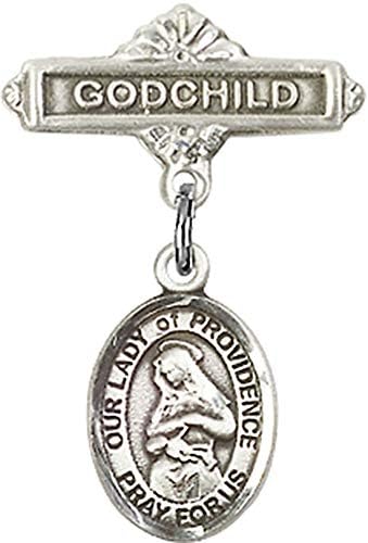 Детски икона Jewels Мания за талисман на Дева мария Провидънс и игла за Кръщелник | Детски иконата е от сребро с амулет на Дева