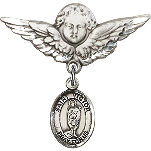 Иконата на бебето от сребро с чар Свети Виктор Марсельского и икона на ангел с крила, 1 1/8 X 1 1/8 инча