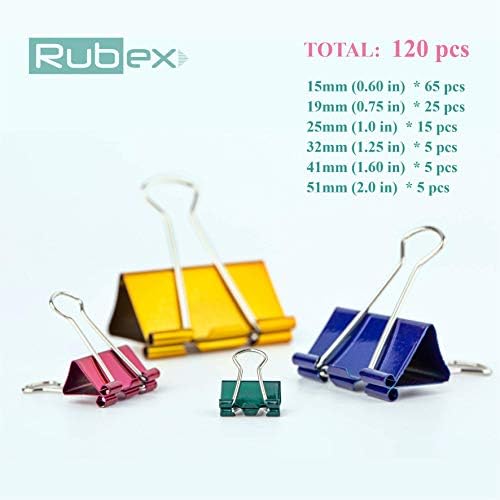 120 Кламери папки RUBEX, различни цветове и размери, Малки, Средни, Големи, За папки, Кламери, Големи Метални скоби за тетрадки,