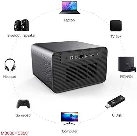 DLP-проектор C300, Мини проектор с резолюция от 800 ANSI Лумена 1080p, Проектор Full HD, smart Домашно кино Android, WiFi (Цвят: