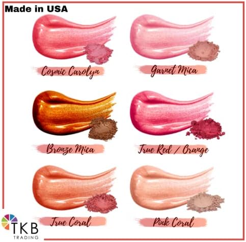 Колекция пигменти TKB Valentine | 6 Бутилки Козметични пигменти за блясък за устни, Сапунена боя, лак за нокти, грим, епоксидна