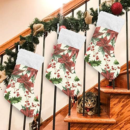 Коледни Чорапи ALAZA, Цветя коледна звезда, Листа, Плодове Падуба, Класически Персонализирани Големи Чорапи, Бижута за Семейни Тържества,