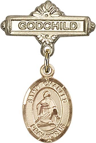 Детски икона Jewels Мания за талисман на Свети Чарлс Боромео и игла за икона Кръщелник | Детски иконата със златен пълнеж с талисман