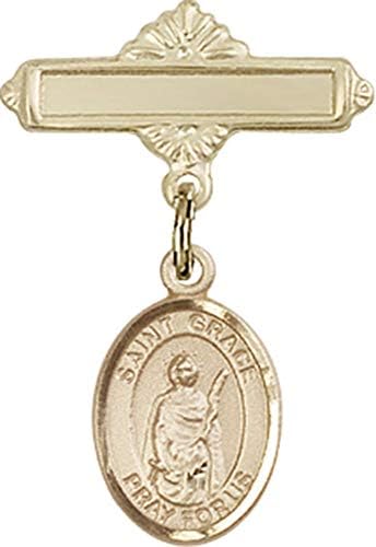 Детски икона Jewels Мания с чар St. Grace и полирани игла за бейджа | Детски иконата със златен пълнеж с чар St. Grace и полирани