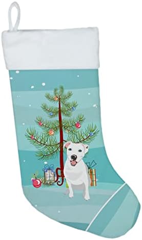Съкровищата на Каролина WDK3116CS Питбул, Бяла 1 Коледен Чорапи, чорапи за висящи пред камината, Коледен Сезон декорация За Партита