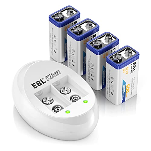 EBL 4-Pack 9V Батерия Литиево-йонна батерия 9-Вольтовые Зарядни Батерии със Зарядно устройство за 9V