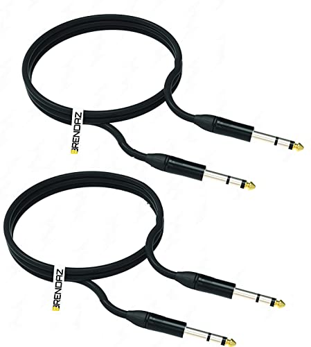 Корпоративна инструментален кабел TRS (2 опаковки), (6,35 мм, 1/4 ) Балансиран кабел TRS Щекер към штекеру TRS за студийни монитори,