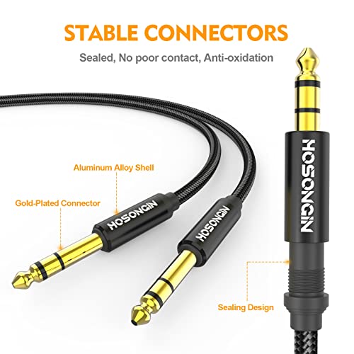 Инструментален кабел HOSONGIN 1/4 инча TRS 3,3 метра, комплект от 2 теми [Екраниран в найлонов оплетке], стерео аудио кабел TRS